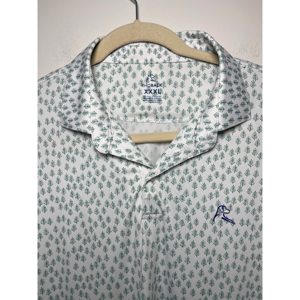 Rhoback Mens XXXL Polo Shirt White Green Pine Tree Colorado Flag Performance 3XL